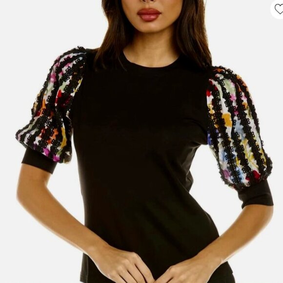 Gracia Puff Embroidered Sleeve Knit Top Sz Small - Picture 3 of 4